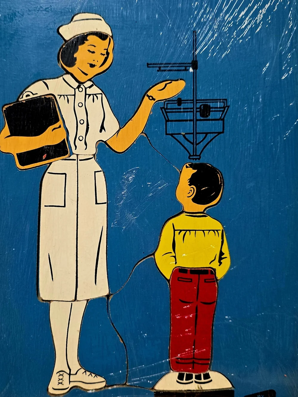 Vintage Style Nurse and Child Wall Art - Blue, Yellow, Red
